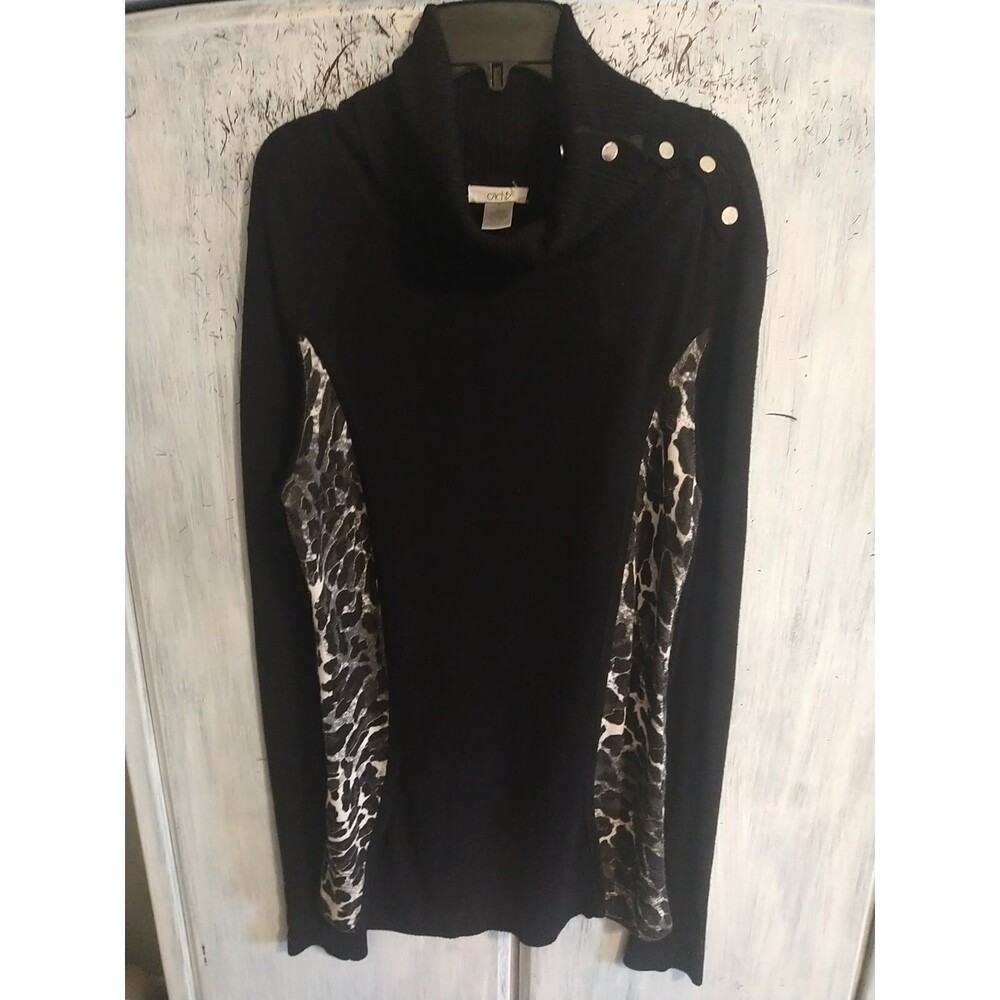 Cache Turtleneck Leopard Animal Print Top Sm Blac… - image 1